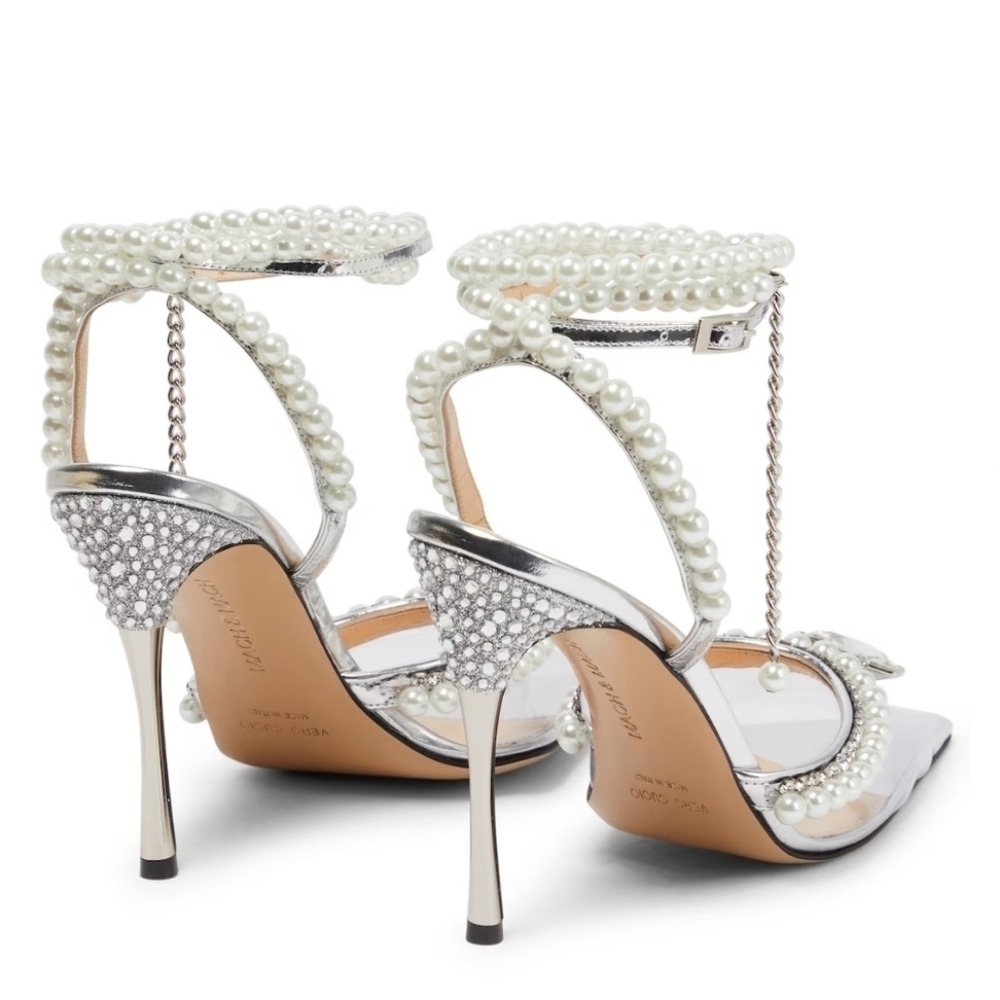 Mach & Mach Diamond of Elizabeth Imitation Pearl Pointed Pump SILVER Size 8.5 - Picture 4 of 14